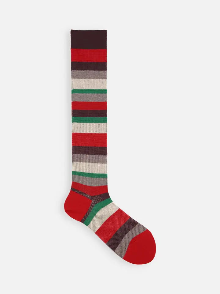 Tabio 011170156 Jacquard multi-border high socks Red
