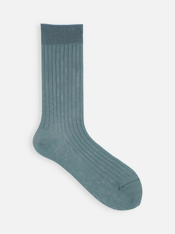 Tabio 02114-0578 Cotton Thin Rib Socks Blue-Green