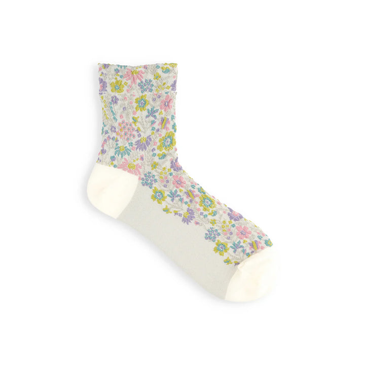 Tabio 011132420 Float Botanical Print Short Socks Ivory