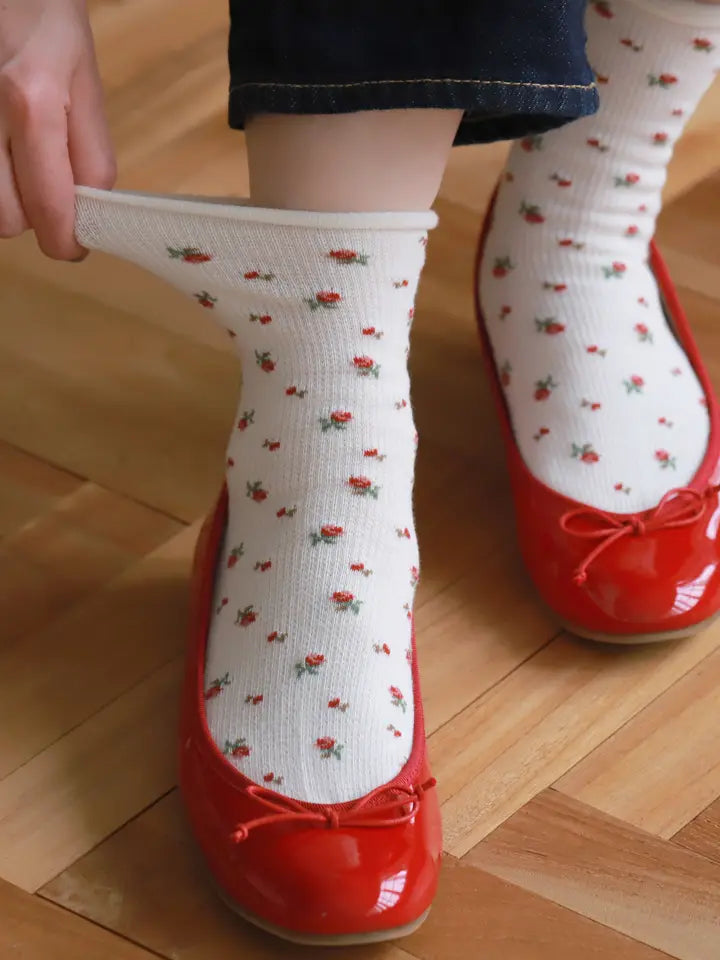 Tabio 011133089 Waffle floral short socks / Multiple Colors