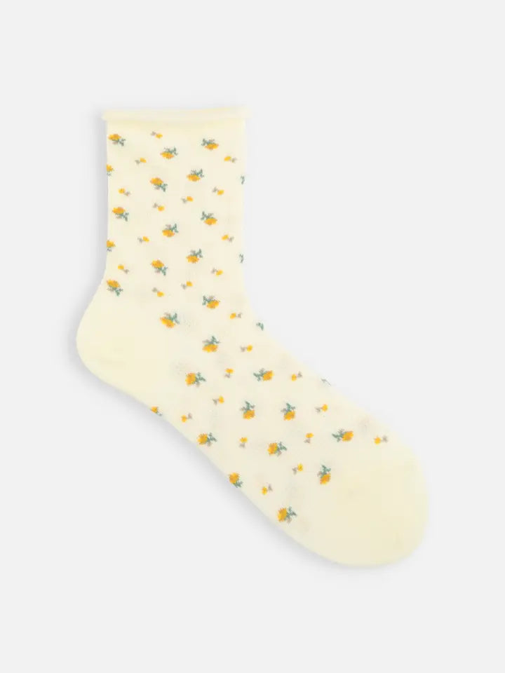 Tabio 011133089 Waffle floral short socks / Multiple Colors