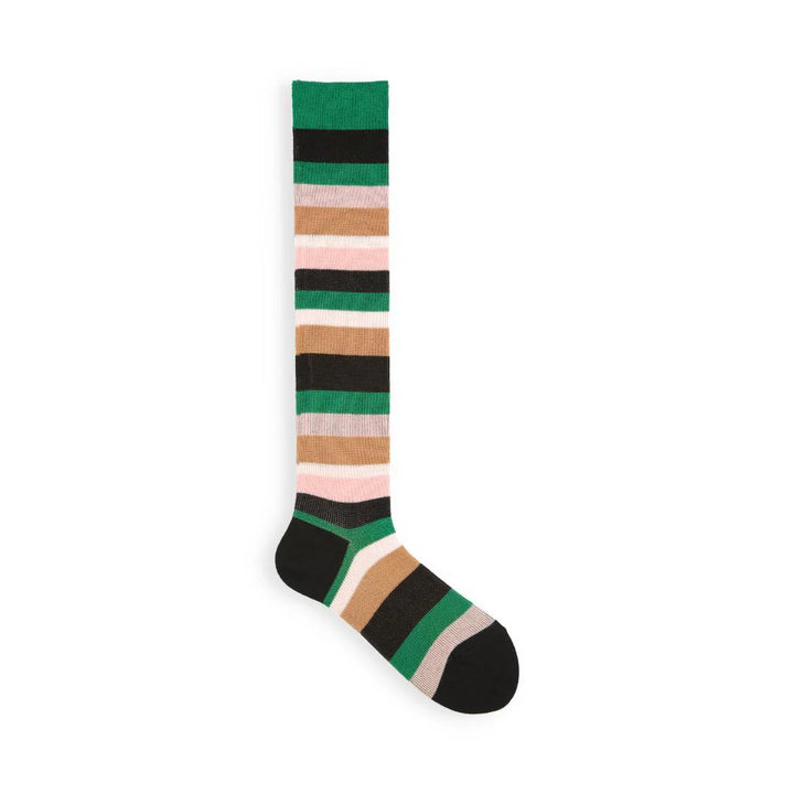 Tabio 011170156 Jacquard multi-border high socks Green