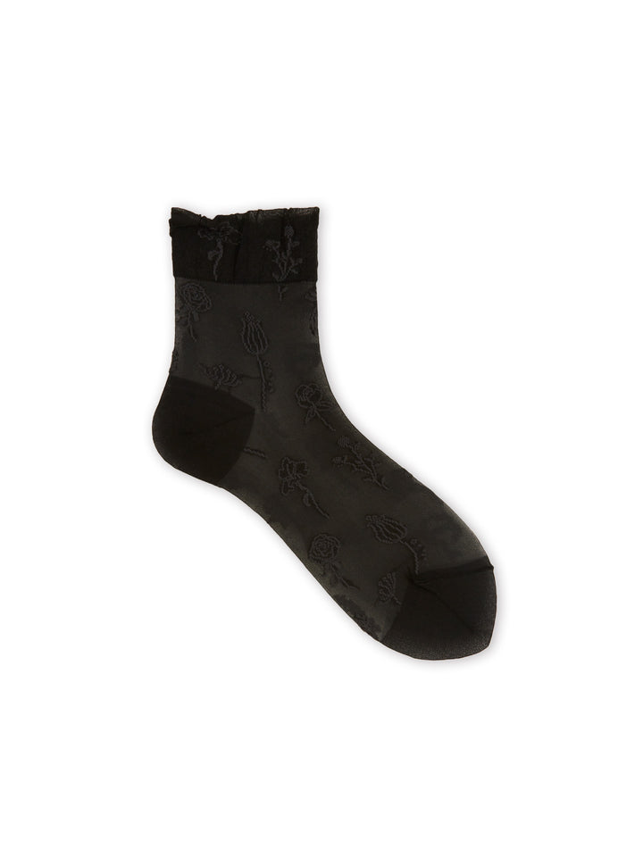 Tabio 021131659 Sheer one-tone floral short socks / 12 Black