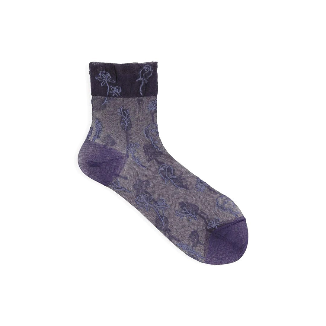 Tabio 021131659 Sheer one-tone floral short socks / 95 Dark Violet