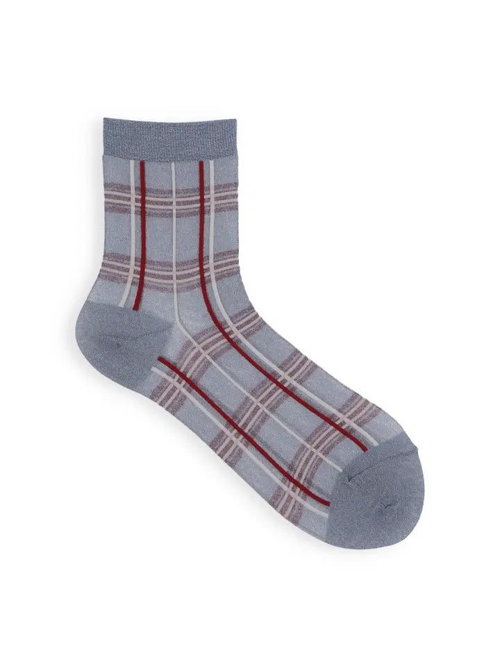 Tabio 021132433 Sheer glitter lamé check short socks / Multiple Colors