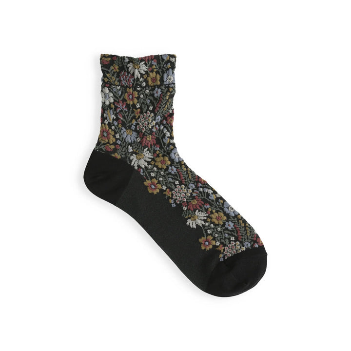 Tabio 011132420 Float Botanical Print Short Socks Black