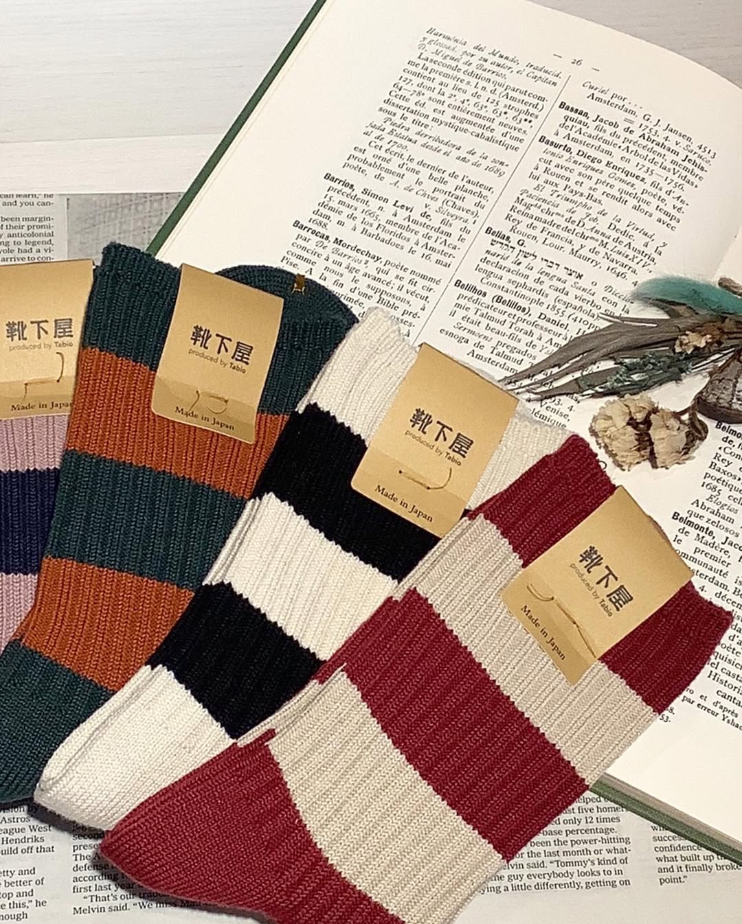 Tabio Cozy Striped Rib Socks 2 color combinations