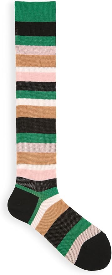 Tabio 011170156 Jacquard multi-border high socks Green
