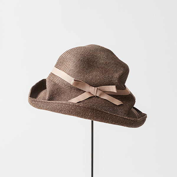 BOXED HAT 11cm brim grosgrain ribbon / dark brown