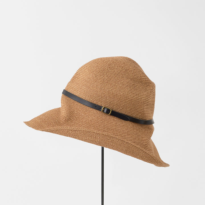 BOXED HAT paper abaca long brim leather belt - Black