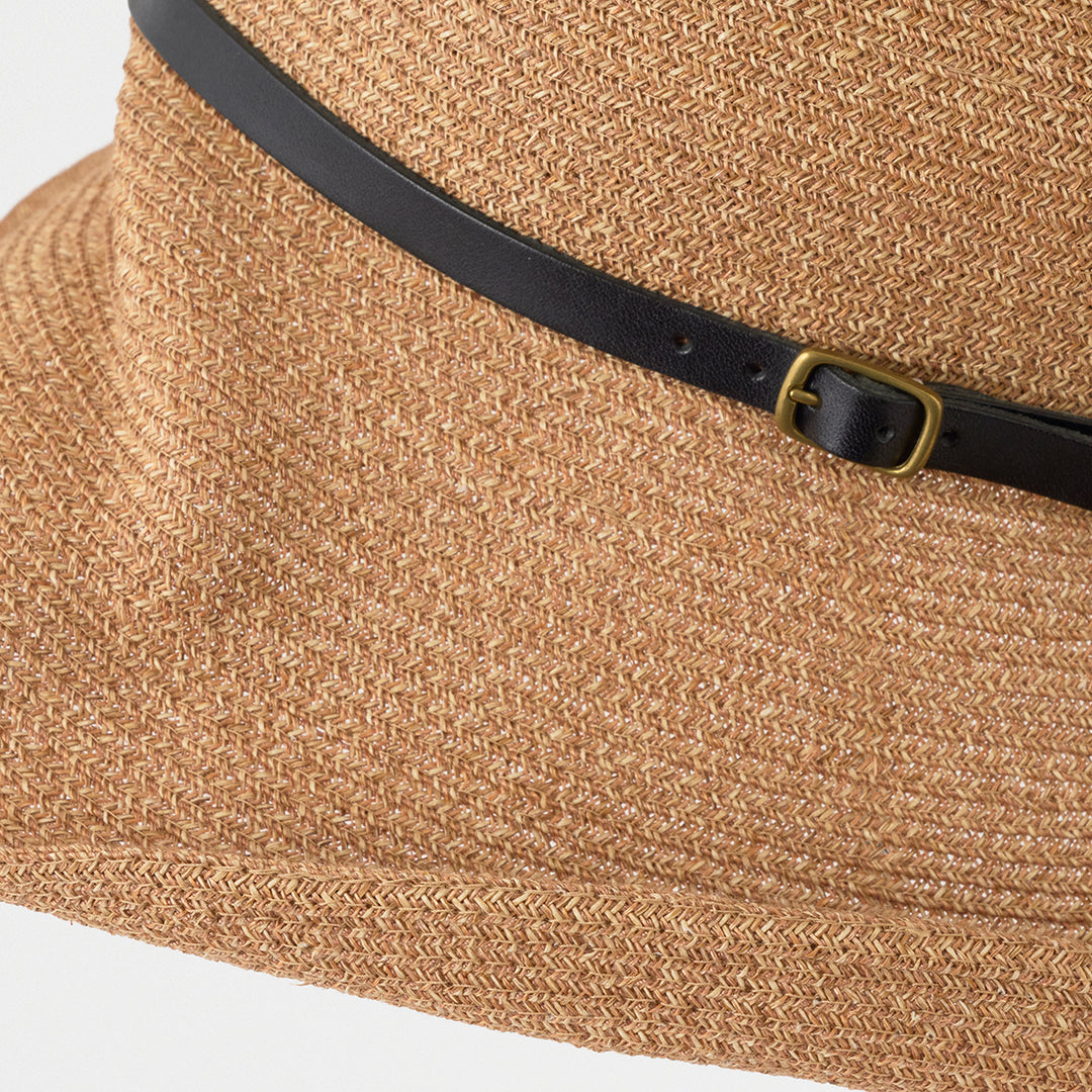 BOXED HAT paper abaca long brim leather belt - Black