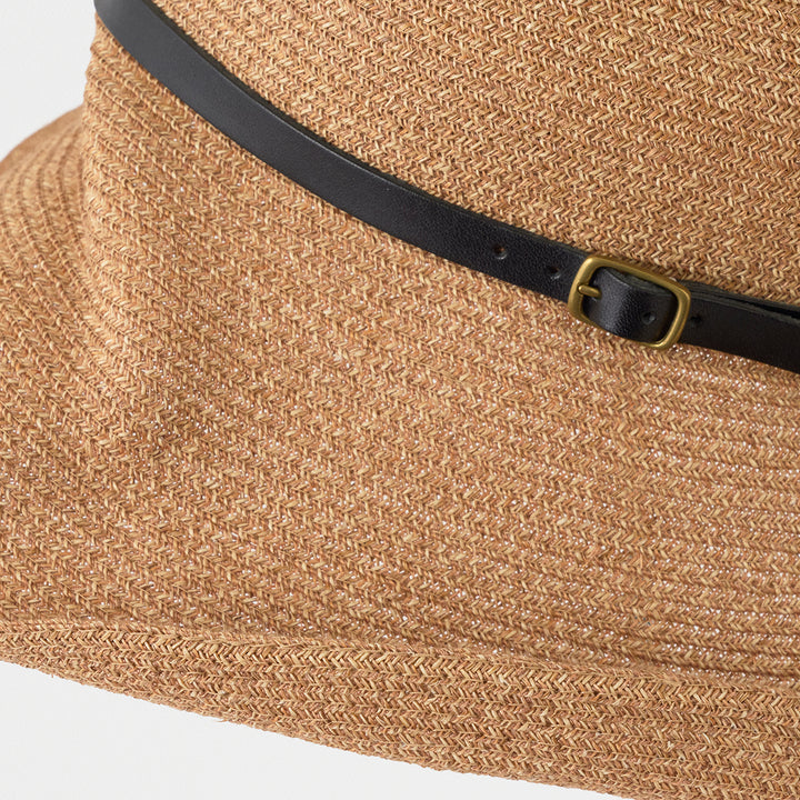 BOXED HAT paper abaca long brim leather belt - Black