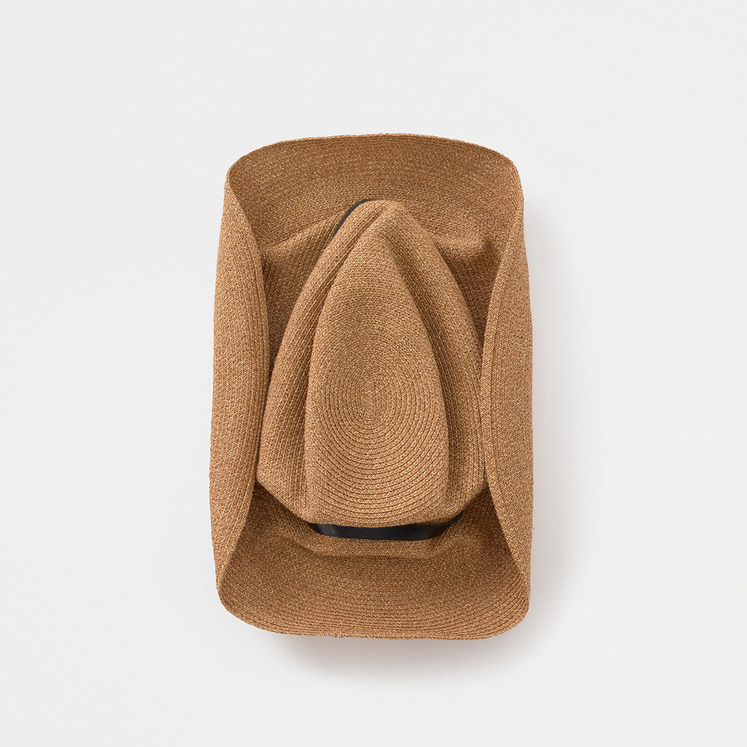 BOXED HAT paper abaca long brim leather belt - Black