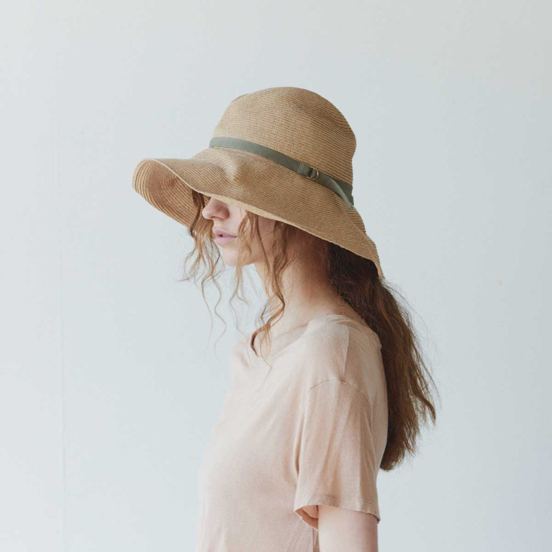 BOXED HAT paper abaca long brim Ring Belt - Olive
