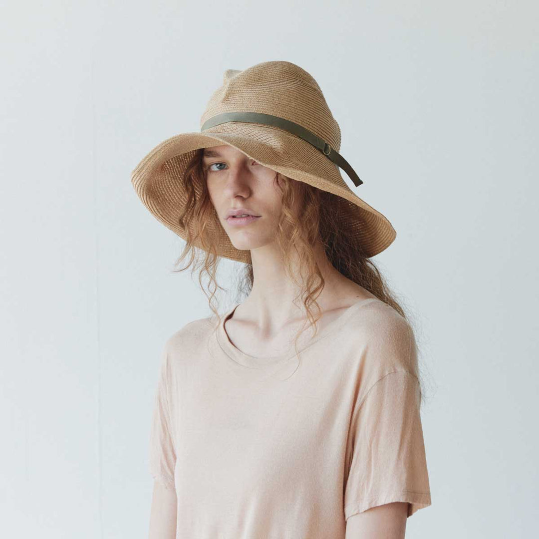 BOXED HAT paper abaca long brim Ring Belt - Olive