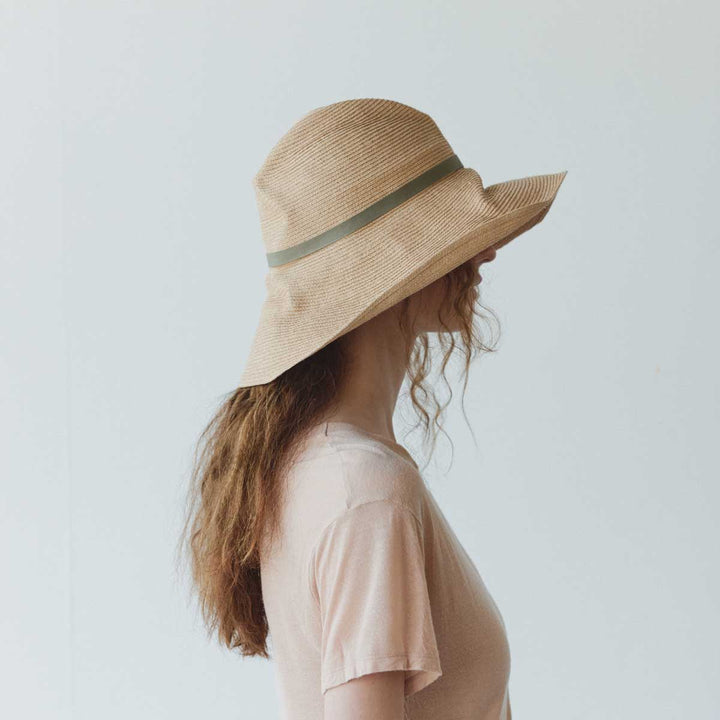 BOXED HAT paper abaca long brim Ring Belt - Olive