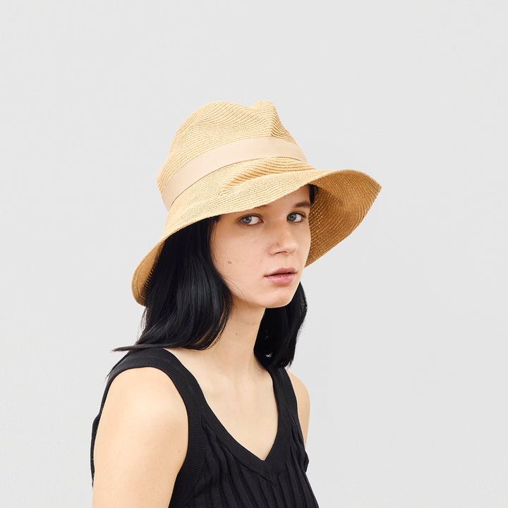 BOXED HAT Paper Abaca Long Brim with Stucco Beige Base