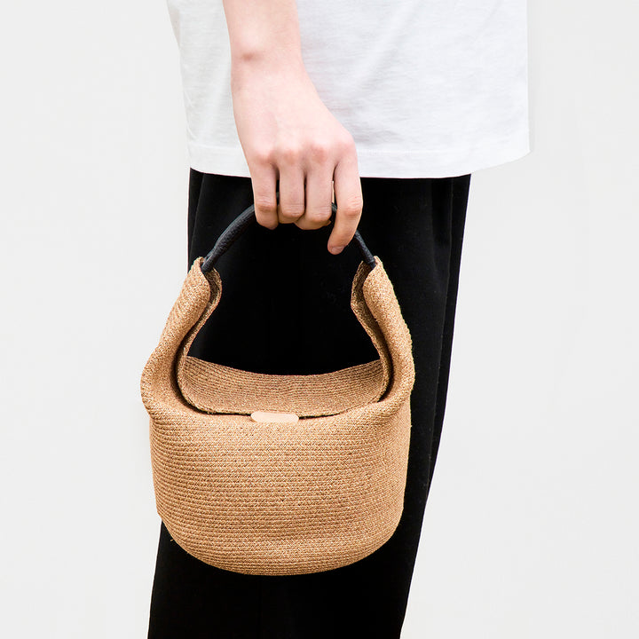 Paper abaca braid Bronze Gold bag - black small handle