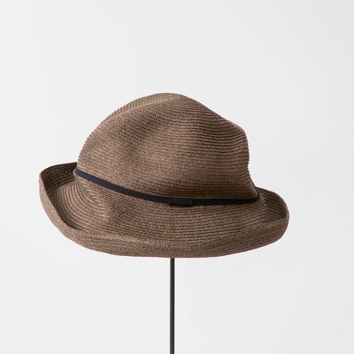 BOXED HAT 11cm brim grosgrain ribbon / dark brown base