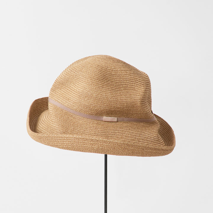 BOXED HAT 11cm brim grosgrain ribbon / mix brown base
