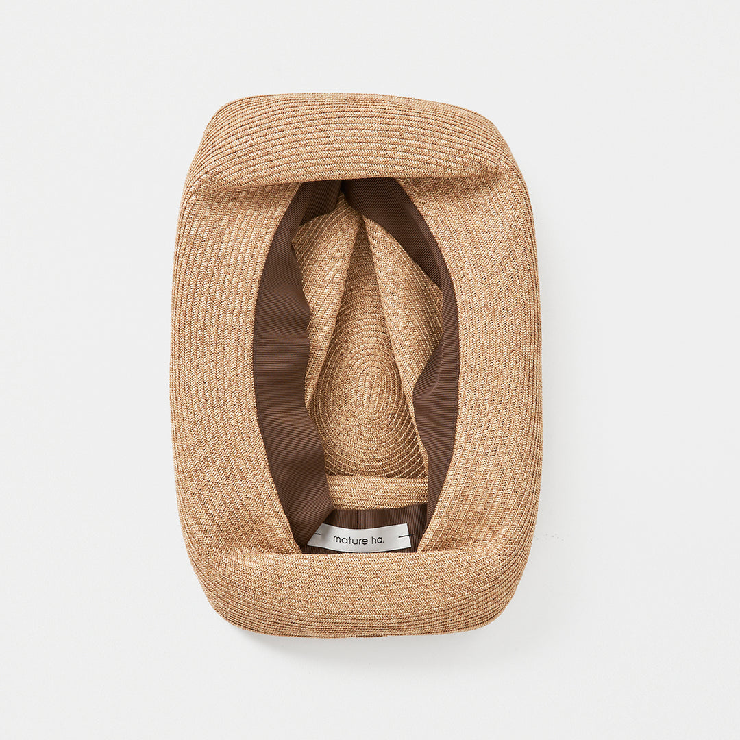 BOXED HAT 11cm brim grosgrain ribbon / mix brown base