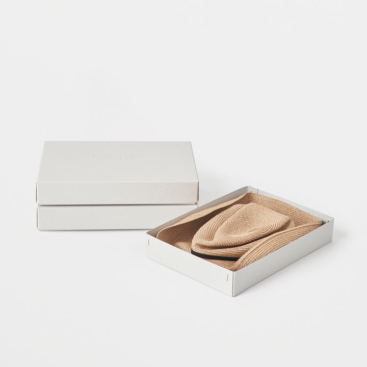 BOXED HAT 11cm brim grosgrain ribbon / mix brown base