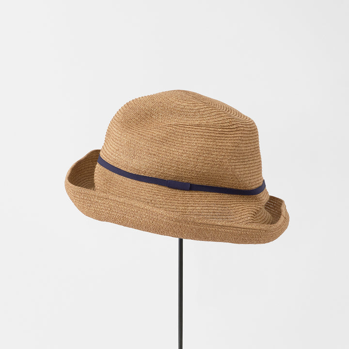 BOXED HAT 11cm brim grosgrain ribbon / mix brown base
