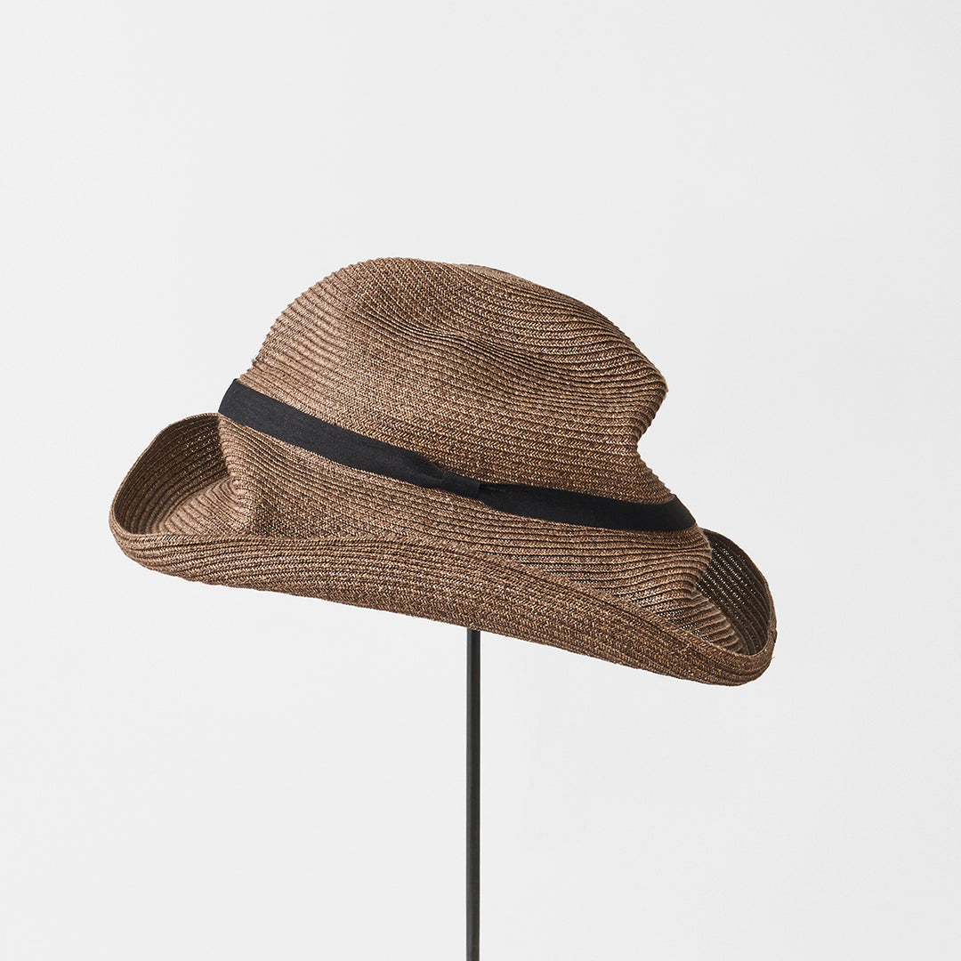 BOXED HAT 11cm brim organdy ribbon / dark brown base