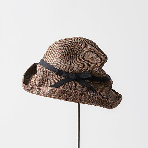 BOXED HAT 11cm brim grosgrain ribbon / dark brown