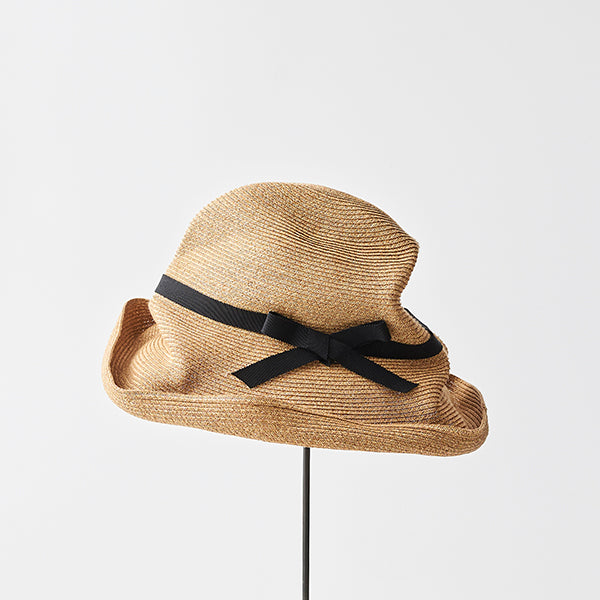 BOXED HAT 11cm brim grosgrain ribbon / mix brown base