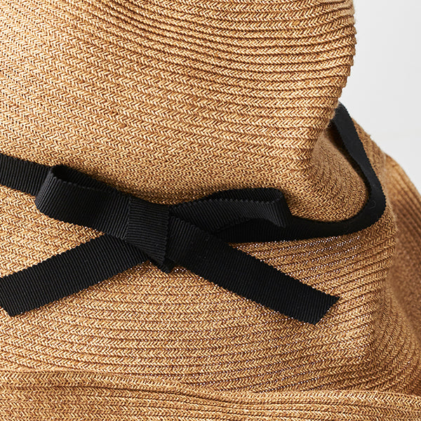 BOXED HAT 11cm brim grosgrain ribbon / mix brown base