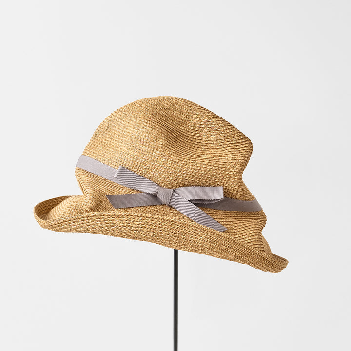 BOXED HAT 11cm brim grosgrain ribbon / mix brown base