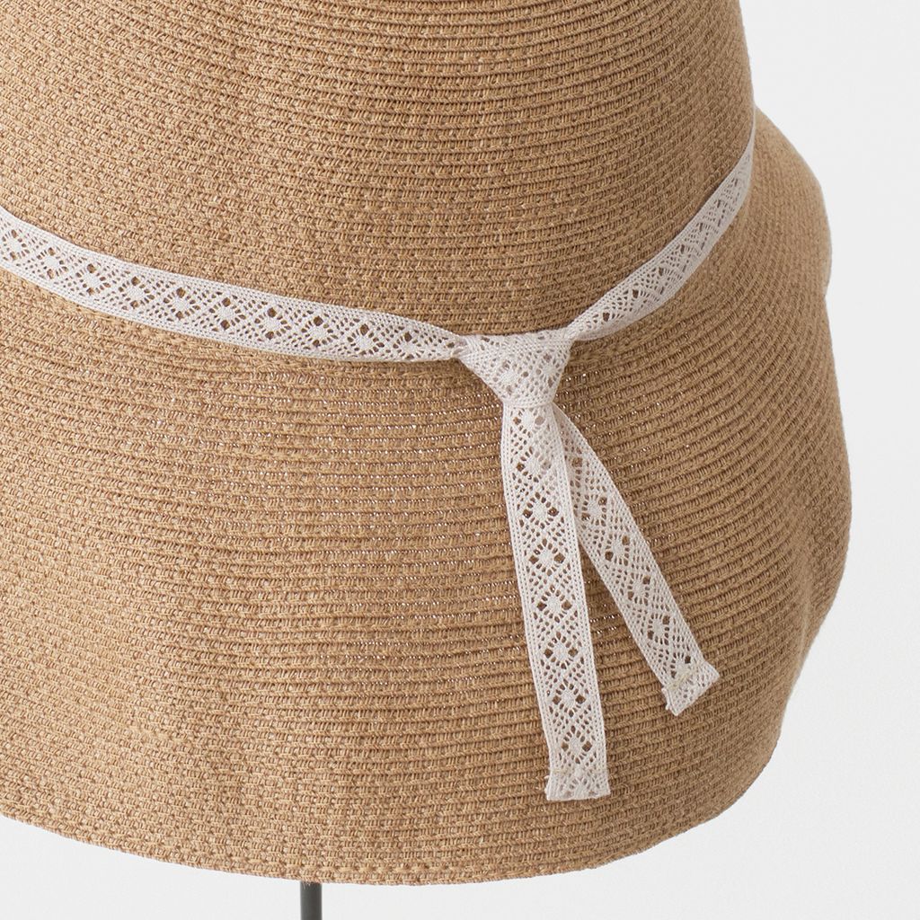 Mature Ha Waterproof Paper Braid light hat low wide lace ribbon