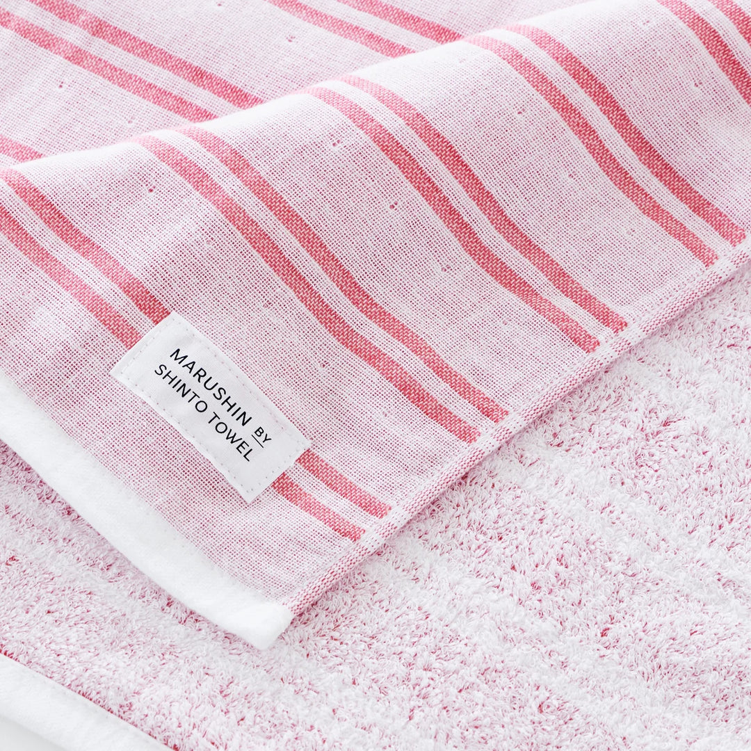 Shima Gauze Double stripe WashCloth  - red set of 2