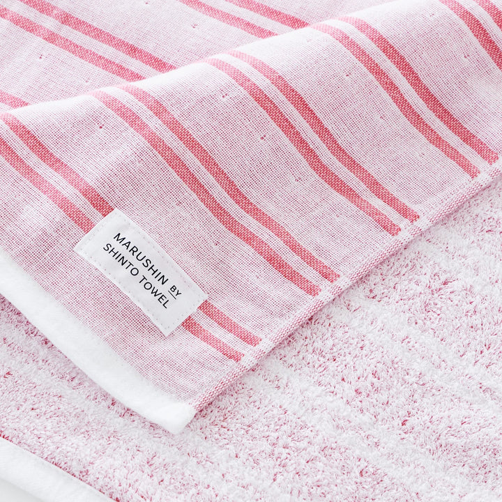 Shima Gauze Double stripe WashCloth  - red set of 2