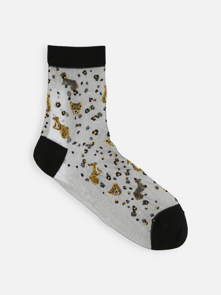 Tabio 021132506 See-through leopard short socks 12 black